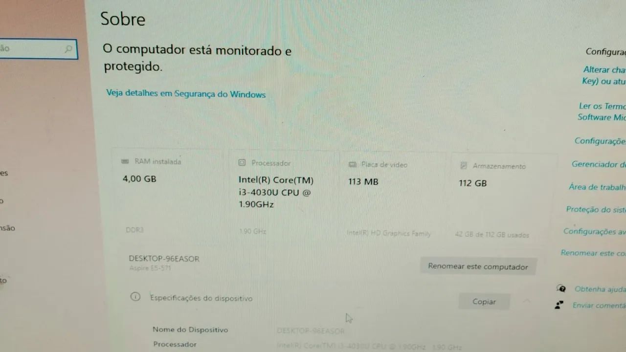Placa mãe usada Acer aspire 3 