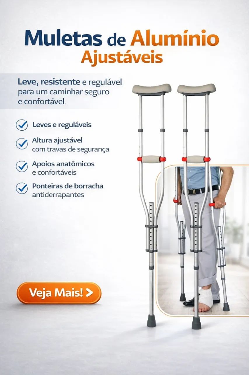 Muleta Axilar Alumínio (Par) - Leve, Ajustável e Super Resistente! - Foto 2