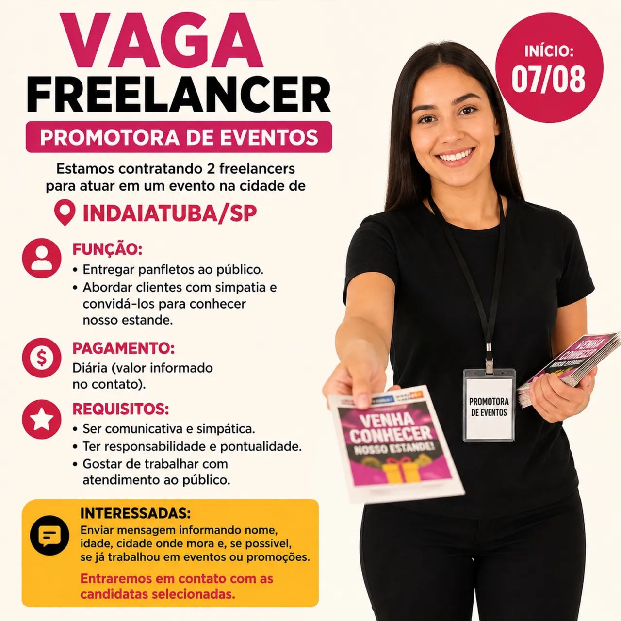 VAGA FREELANCER-promotora para evento!!