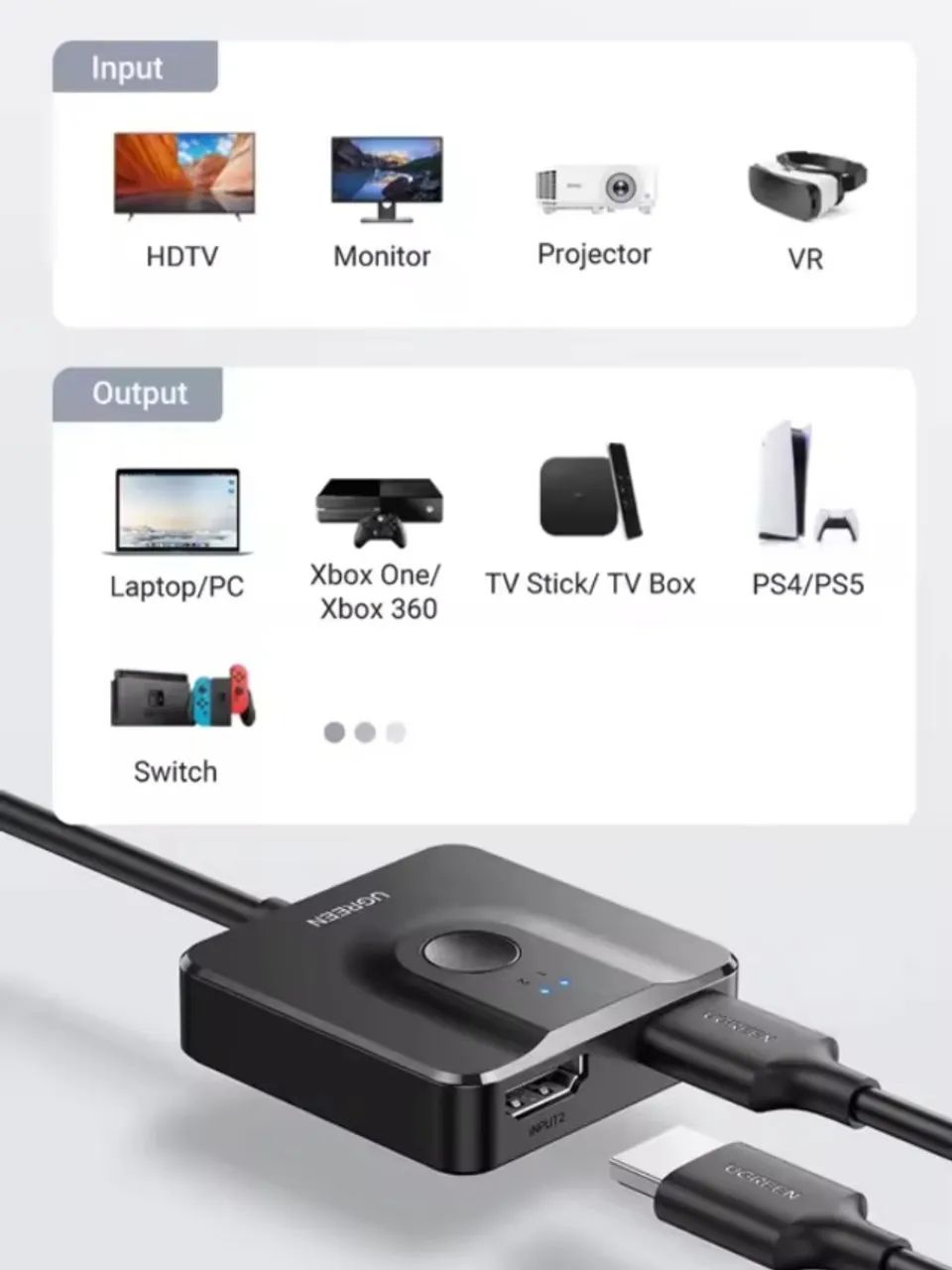 Switch HDMI UGREEN 4K 60Hz 2x1 com Botão Seletor - Foto 3