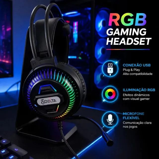 Headset Gamer Rgb Com Microfone Para Pc E Console - Foto 4