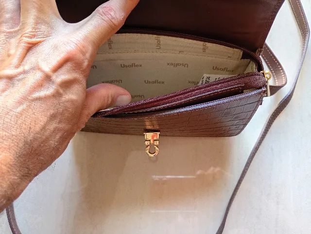 Bolsa Usaflex Couro Legítimo Croco Marrom - Impecável - Foto 3