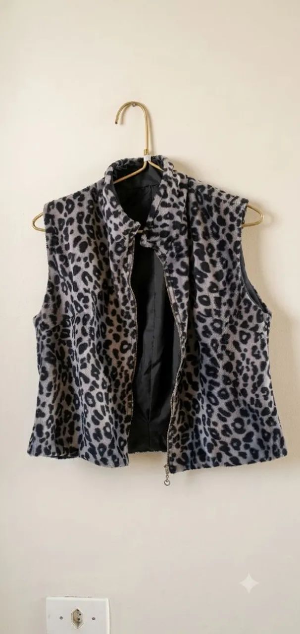 Colete animal print Preto e cinza