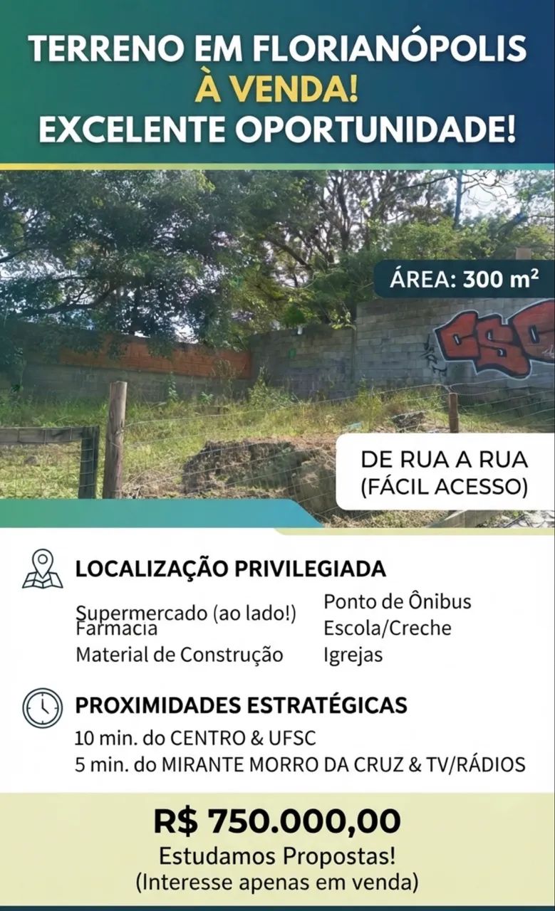 EXCELENTE TERRENO À VENDA EM FLORIANÓPOLIS!
