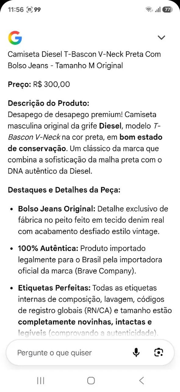 Camisa de grife diesel t- bascon v- neck m - Foto 5
