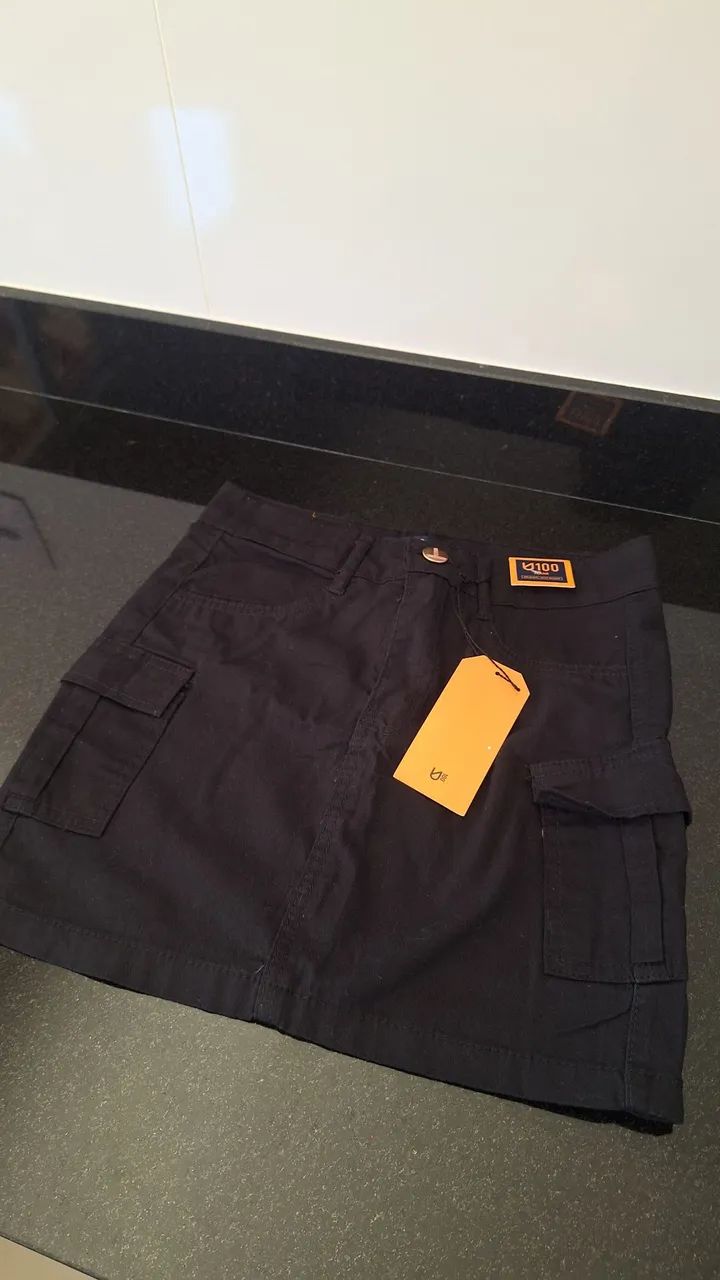Saia cargo jeans preta