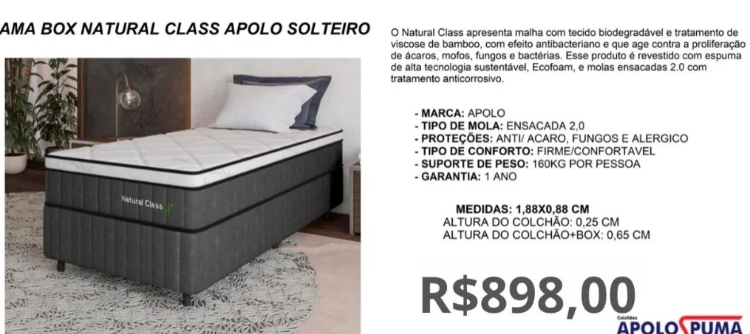 CONJUNTO SOLTEIRO APOLO ESPUMAS MOLAS 25CM 