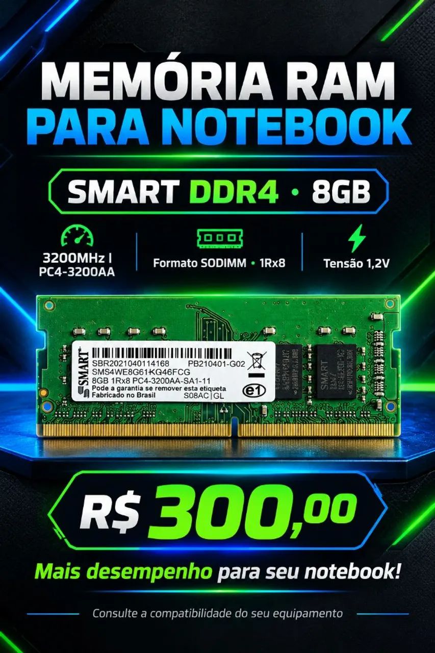 memória SMART DDR4 de 8 GB 3200mhz