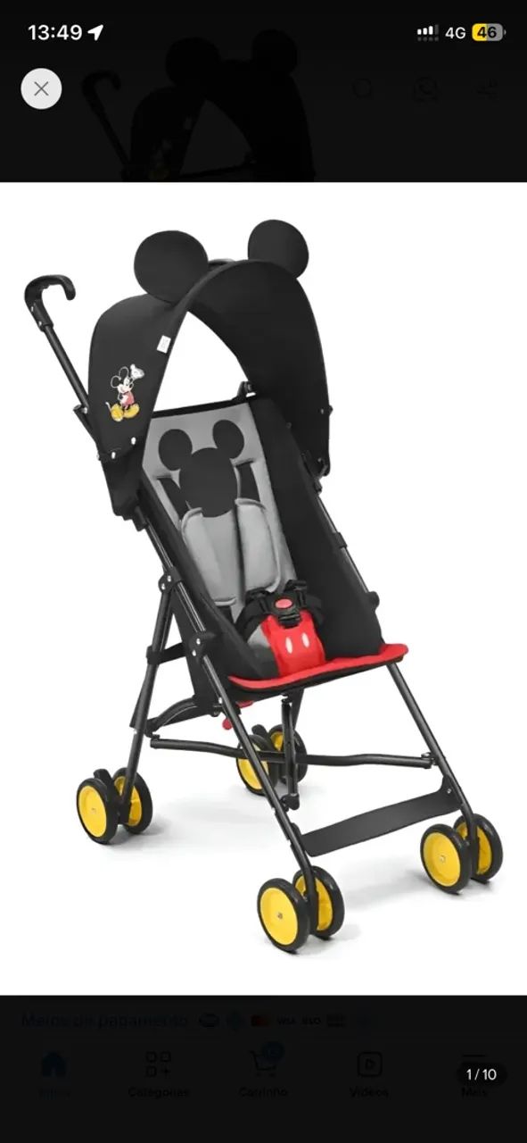 Carrinho de bebê (guarda chuva ) do Mickey 