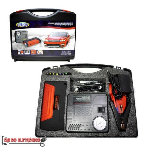 Auxiliar de Partida Power Bank c/ Compressor Carro Moto Celular