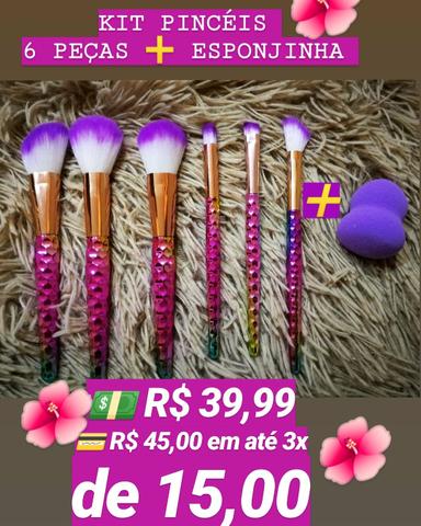 Kit pincéis 6 peças + esponjinha - Foto 2
