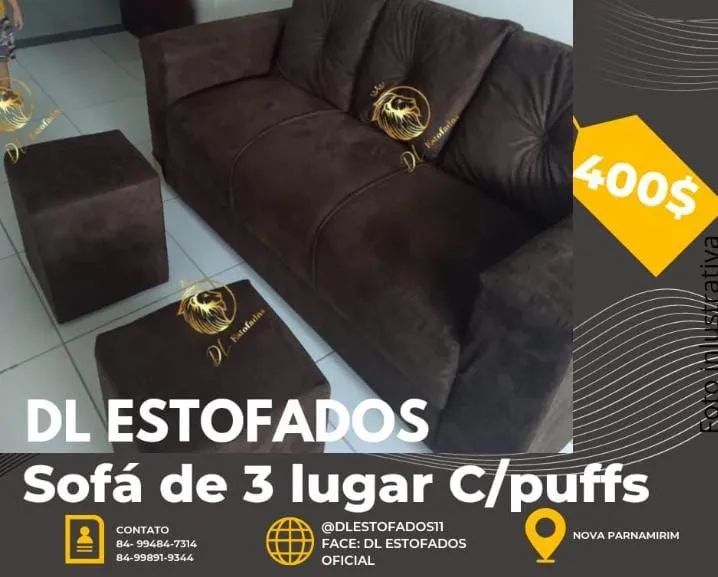 Sofá de 3 Lugares + 2 Puffs64308276514050121