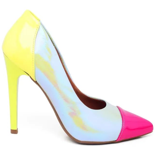 Sapato scarpin salto alto ellas online verniz multicolor N. 39 Novo na CX. - Foto 3