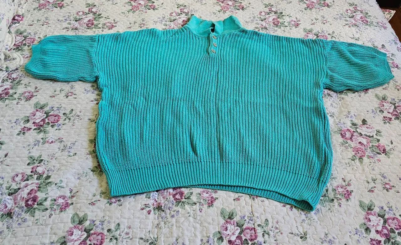 Camisa de Tricô Azul Turquesa Vintage - Foto 3