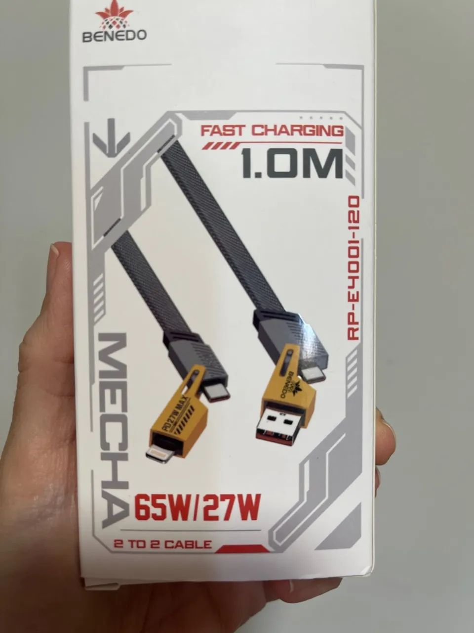 Cabo Carregador Rápido 65W 2 em 2 USB/tipo C e tipoC/ Lightning -1.0M