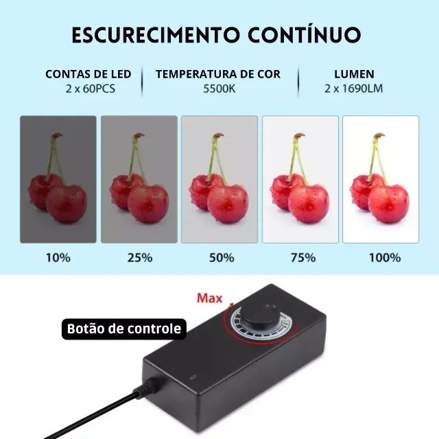 Estúdio Tenda Caixa Fotográfico P60 Led 6 Fundos Puluz 60cm - Foto 5