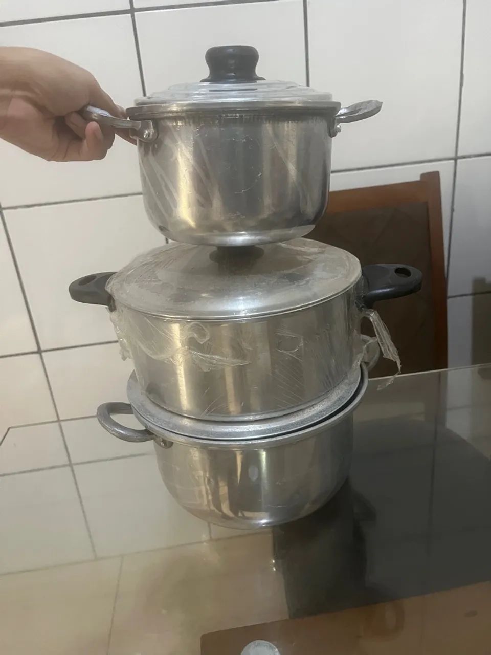 Conjunto de panelas de aço inoxidável