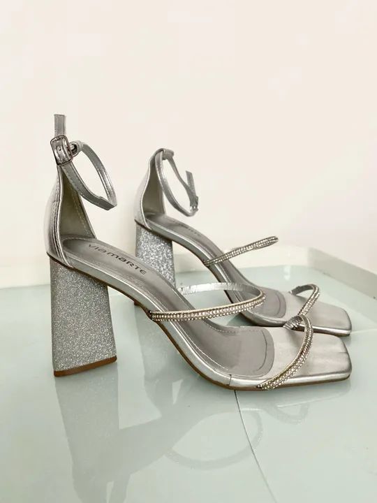 Sandália Salto Alto Prata - Foto 2