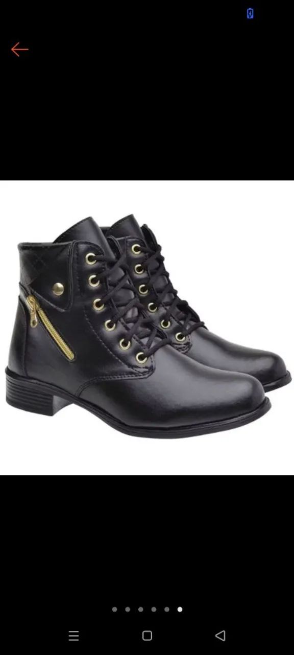 Bota feminina preta com zíper dourado