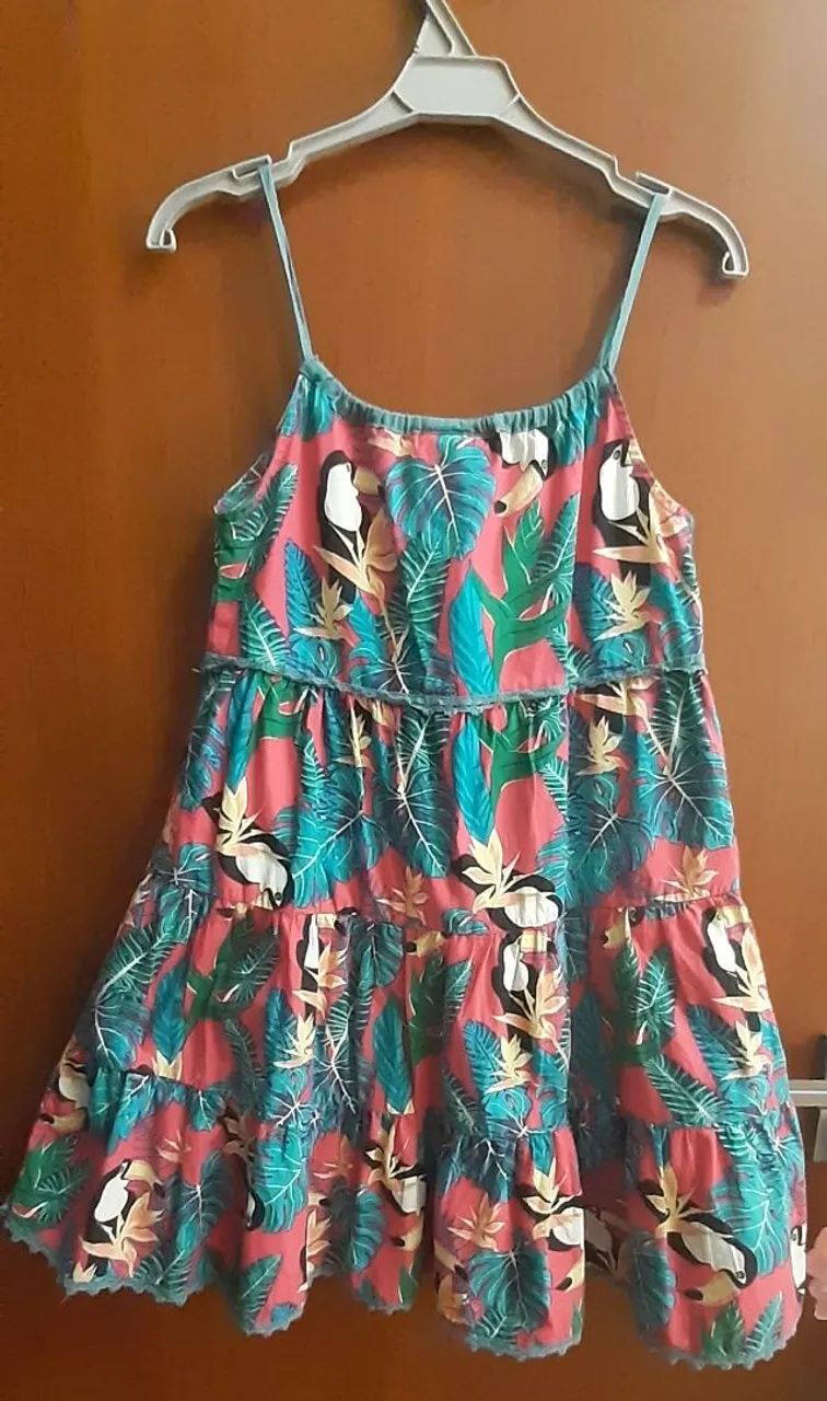 Vestido infantil floral com tucanos - Foto 3