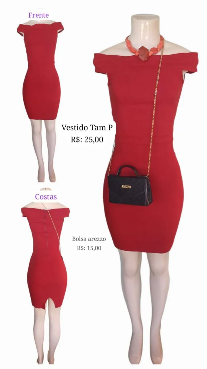 Vestido Vermelho Ombro a Ombro + Bolsa Arezzo