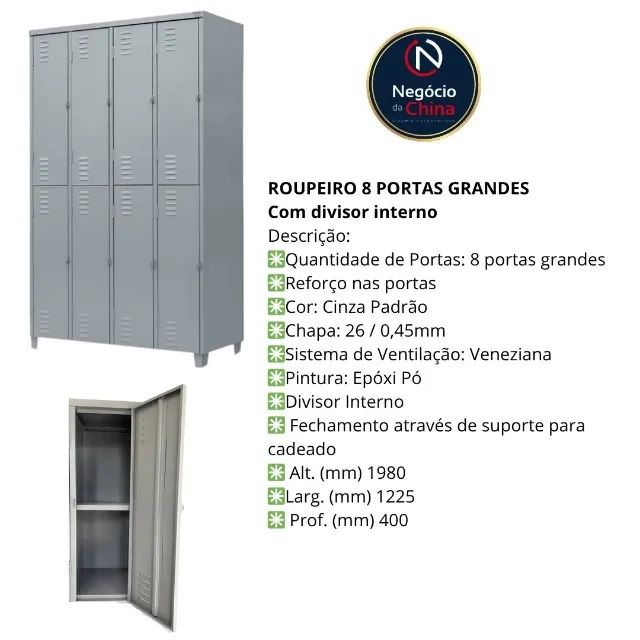 Roupeiro Locker em Aço com 8 portas grandes com divisor - Foto 2
