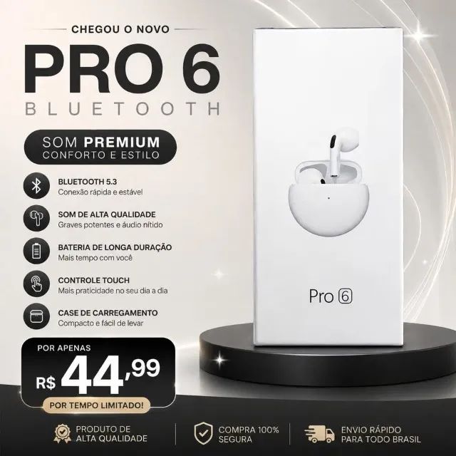 ? FONE BLUETOOTH CHEGOU O NOVO PRO 6! ?