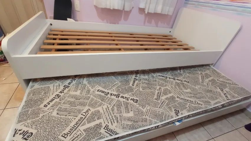 Cama De Solteiro Com Bicama E Colchões (Usado)Cama excelente, super resistente de Móveis P - Foto 4