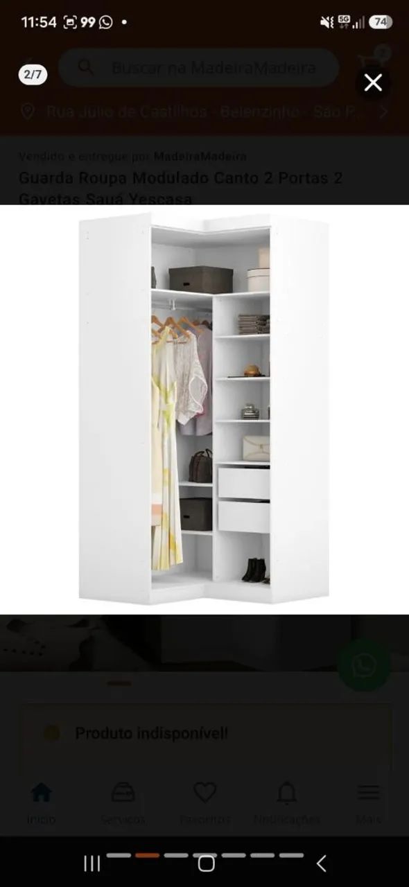Guarda roupa de canto