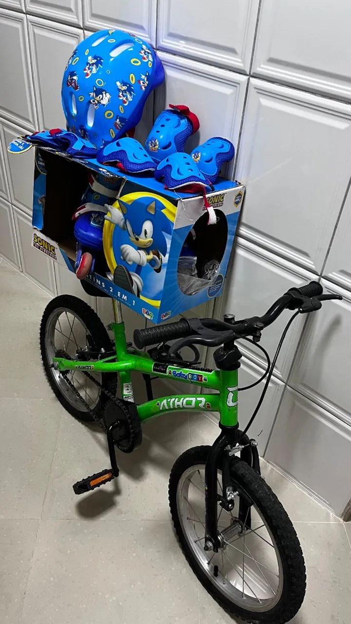KIT PATINS INLINE SONIC TAM 29-33 BBR Bicicleta Athor Aro 16 Top Boy 4005 Verde.  - Foto 3