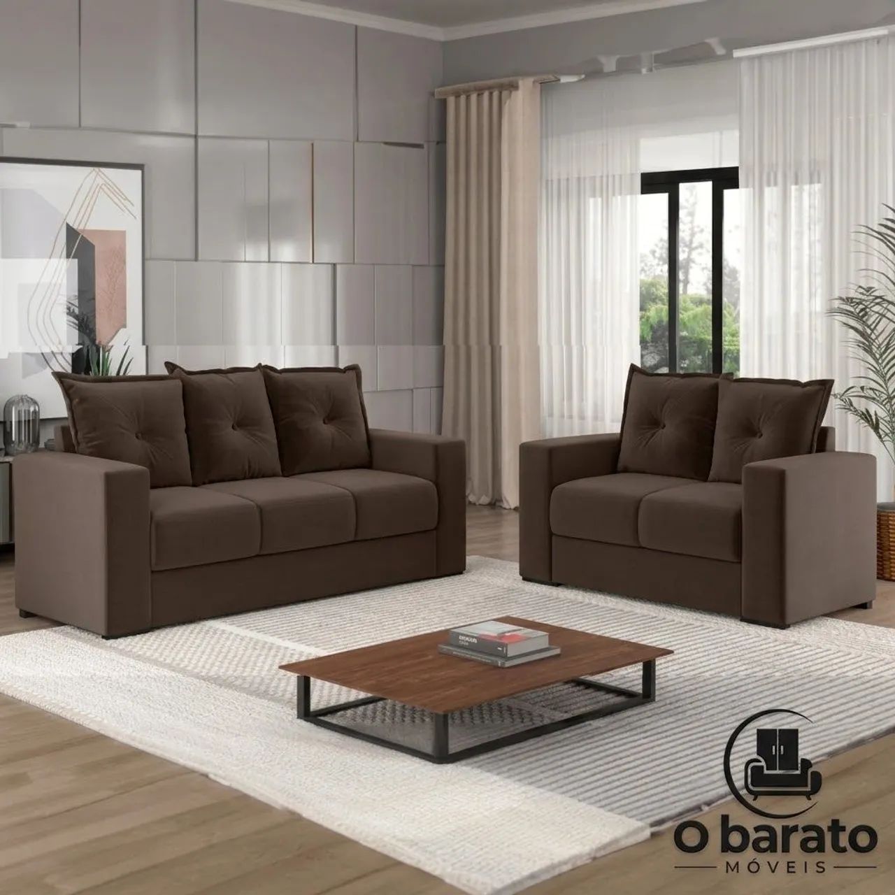 Conjunto de Sofá 3x2 Lugares Santa Catarina Bacetto Marrom