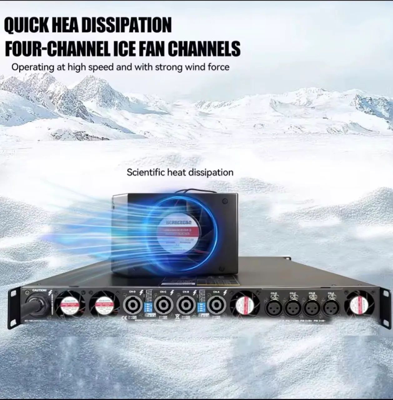 Amplificador classe D, 4 canais de 6.800 watts em 2 ohms ,ideal para Lines Array Médios