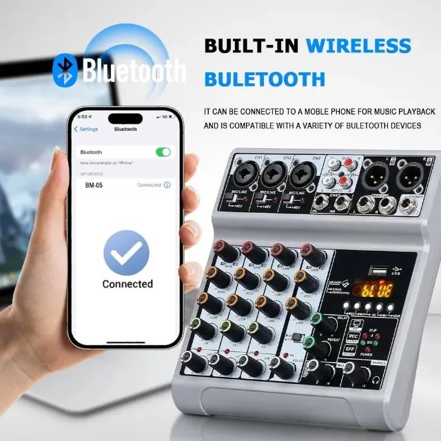 Mesa de som de 5 Canais Com Usb Bluetooth - Foto 5