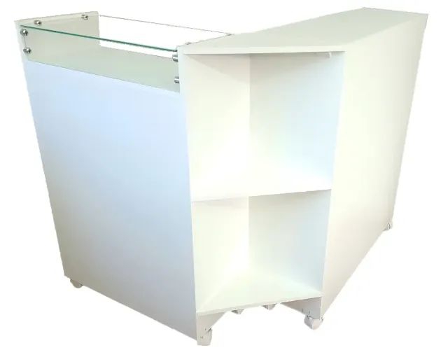 Balcão de Atendimento / Recepção com Rodinhas e Vidro - Branco