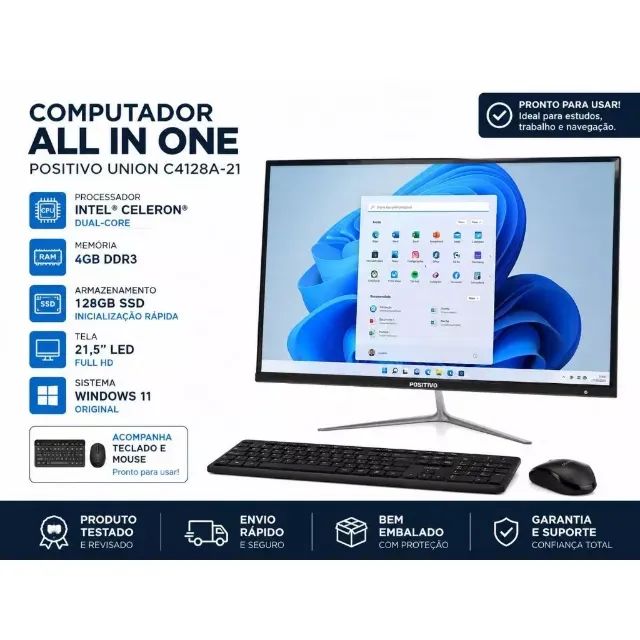 Computador All In One Positivo 21,5? Intel Celeron 4GB SSD 128GB