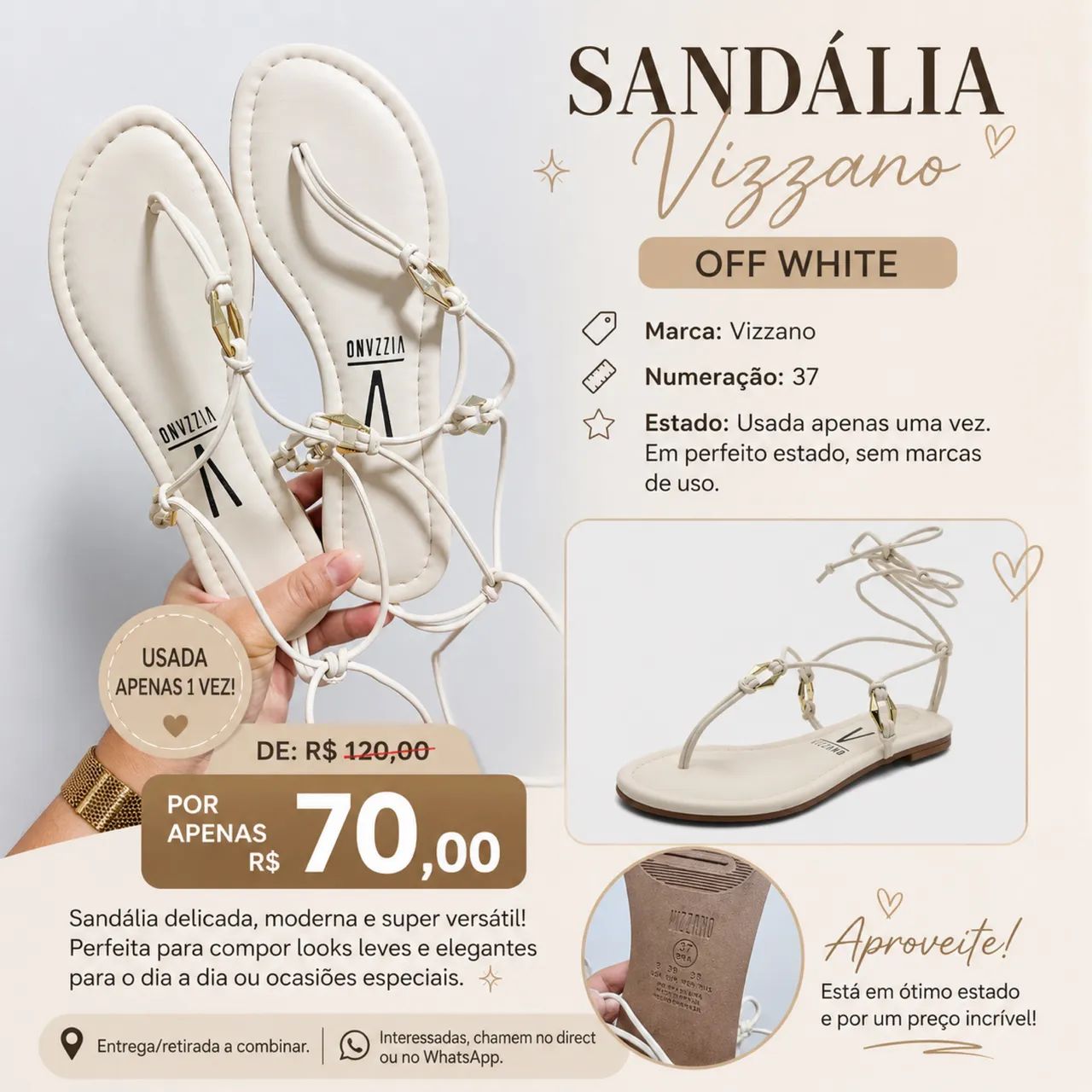 Sandália Vizzano 37 - Off White