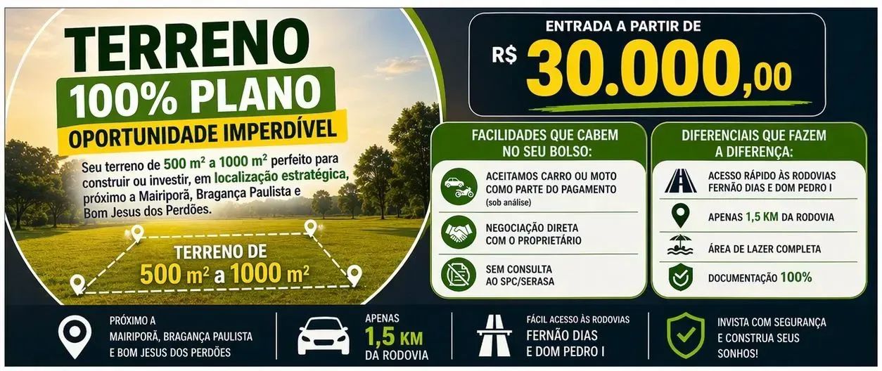 Terreno a 10 min do Centro de Atibaia - SP