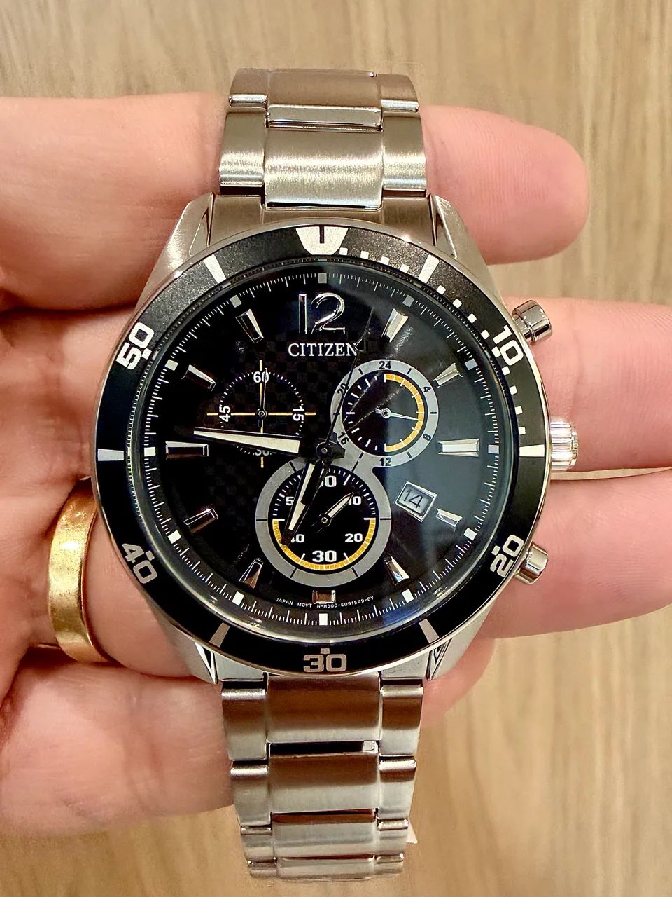Relógio Citizen Japonês Eco-Drive Chronograph Preto e Amarelo Novo