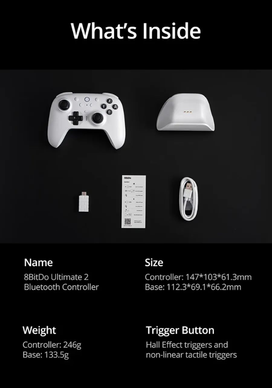 Controle 8BitDo Últimate 2 Bluetooth, 2.4G adapter, USB C/ Charging Dock p/ N Switch, Pc - Foto 5