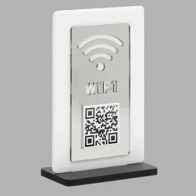 Placa Acrílica Prata QR Code Wi-Fi Personalizada
