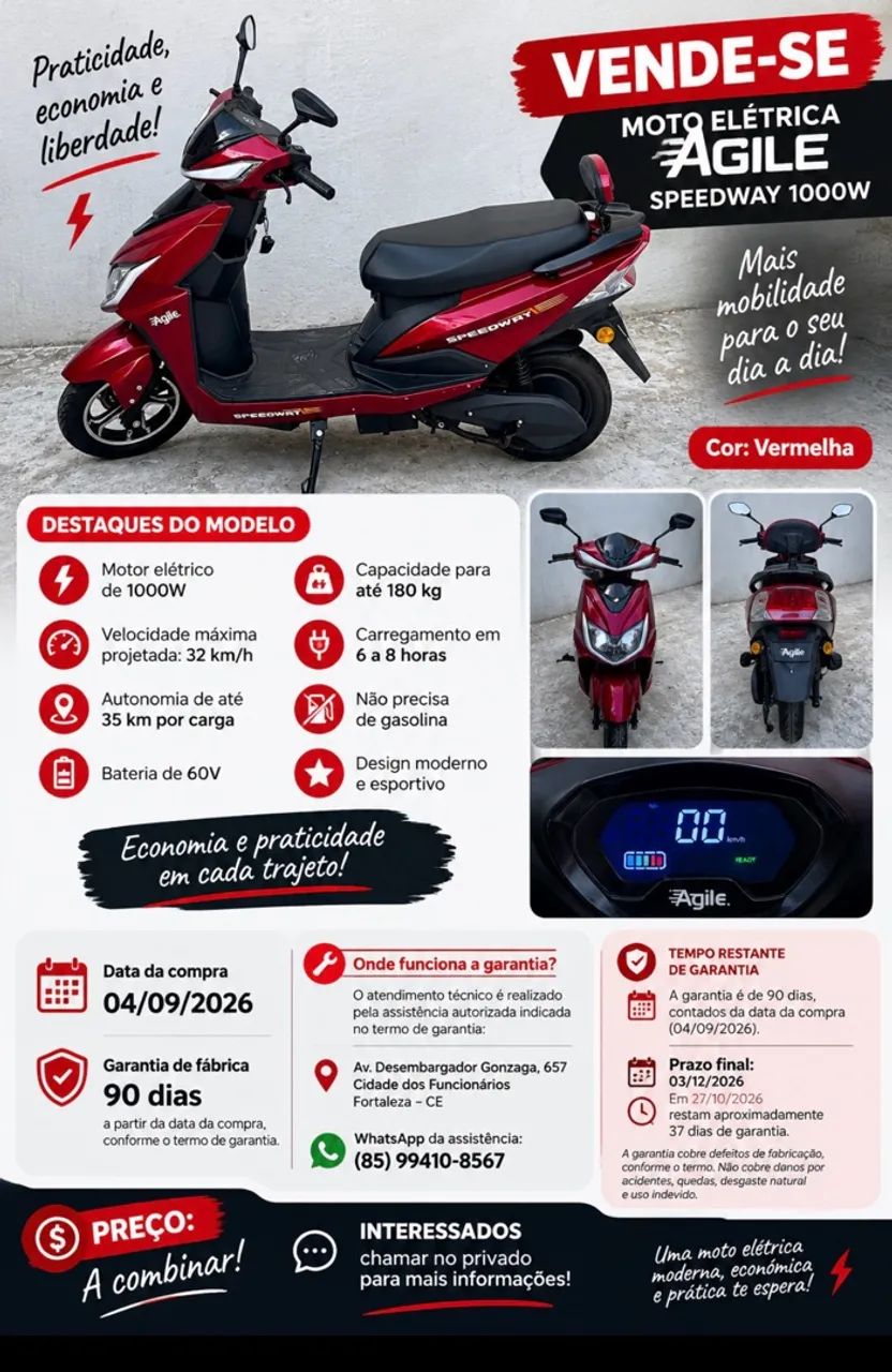 Moto Elétrica Agile Spedway 1000W