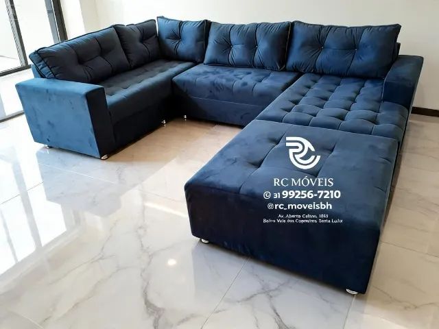 Sofá de Canto 3,10m Chaise e Puff Veludo Mostarda D33 Luxo - Foto 5