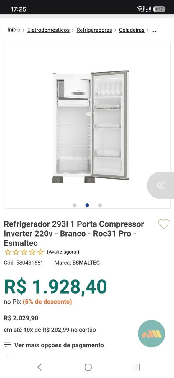 Geladeira Esmaltec 293L