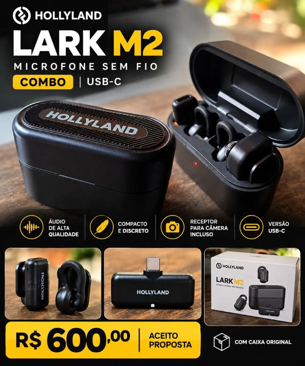 MICROFONE HOLLYLAND LARK M2 COMBO ? USB-C