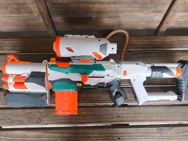 Nerf Modulus Tri-Strike Blaster, Mega Barrel, Rocket Launcher,1 foguete - pouco uso! - Foto 2
