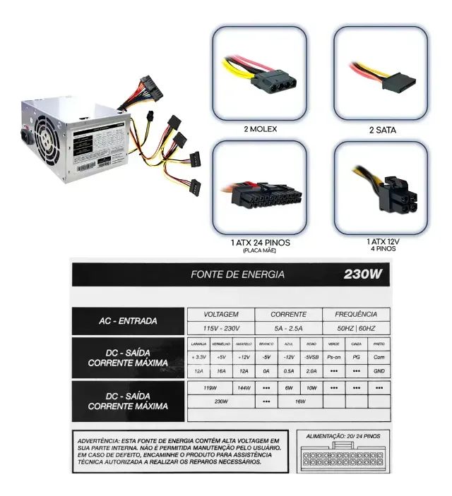 Fonte De Alimentação 230w Atx Chave Manual  - Foto 2