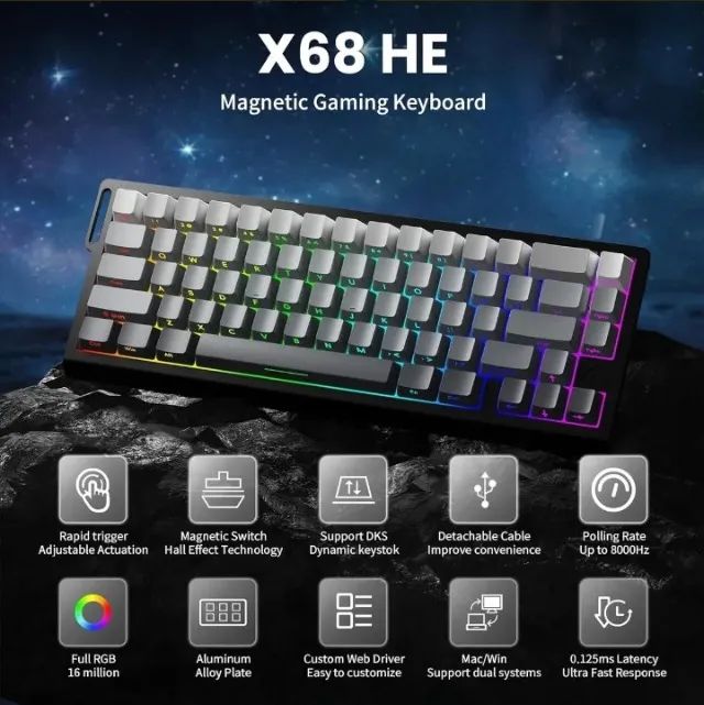 Teclado Mecânico Magnético Gamer Attack Shark X68he
