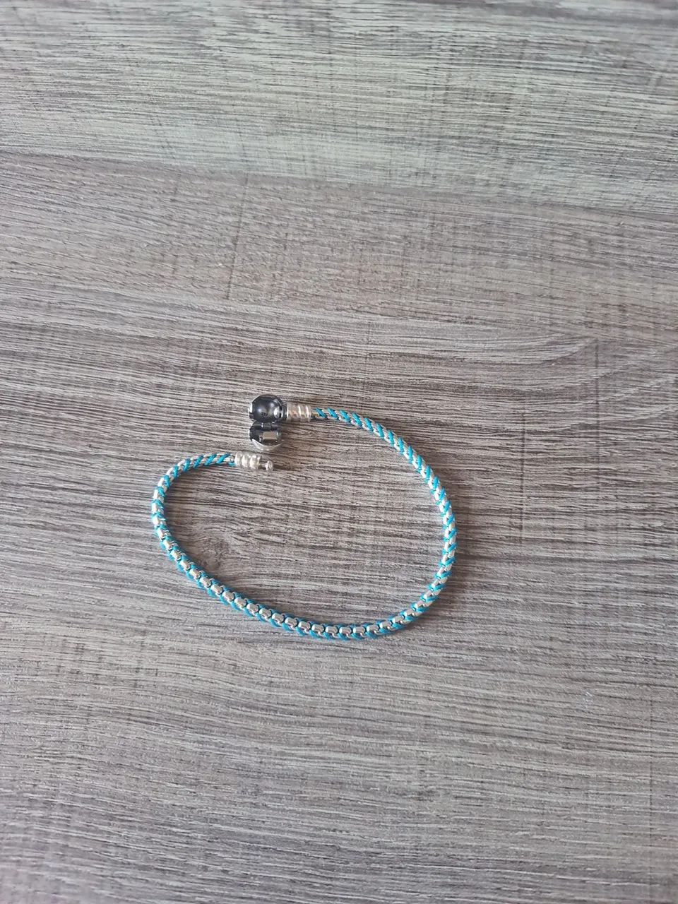 Bracelete Maleavel Prata e Trançado Azul Pandora - Foto 2