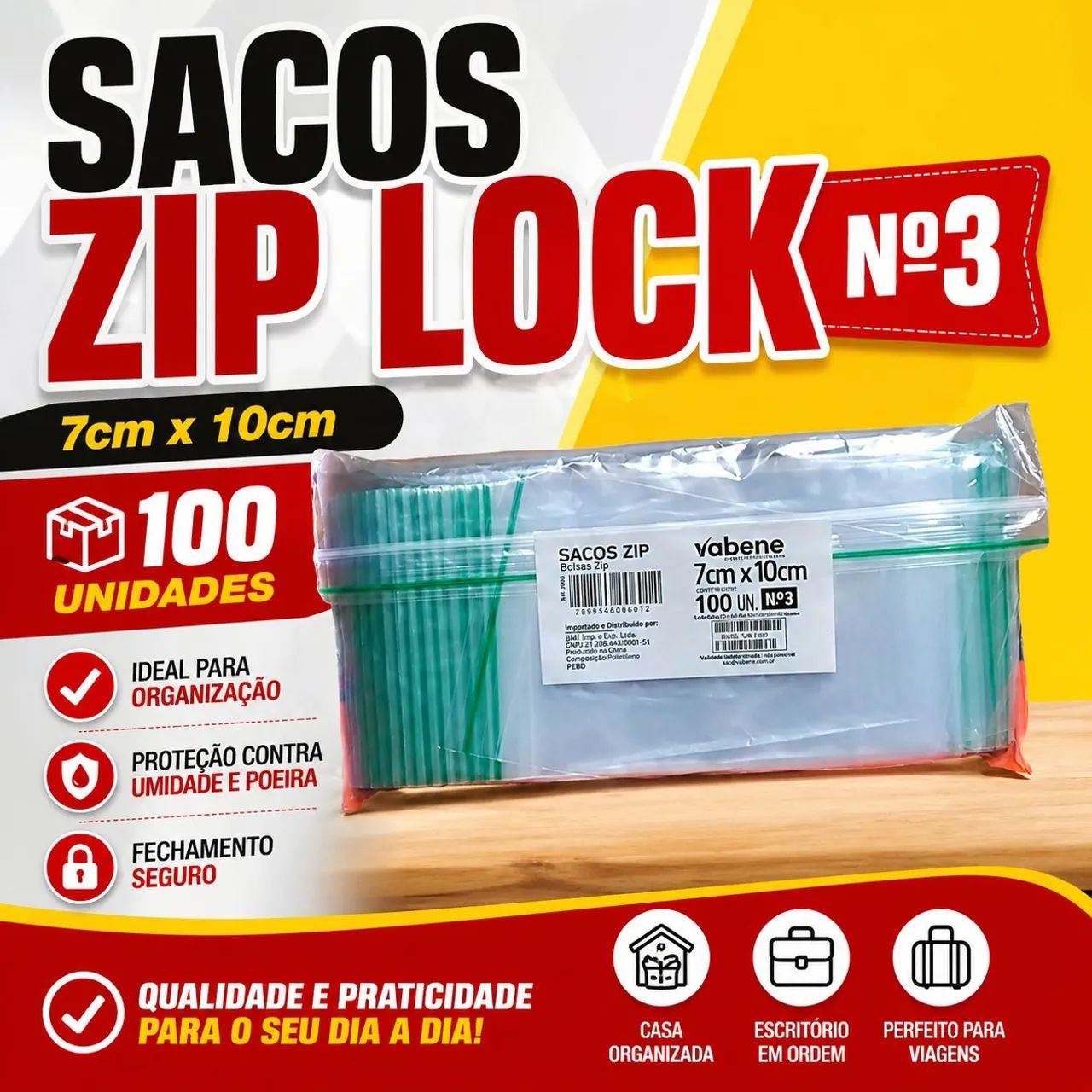 Saquinho Plástico 100un 7×10cm Hermético Zip lock (Saco Ziper)