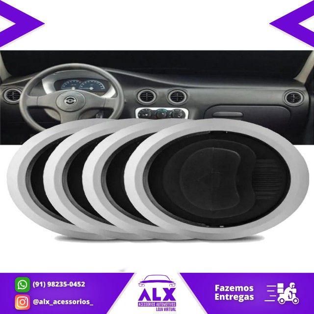 Kit 4 Difusores de Ar Chevrolet Celta / Prisma 2007 à 2015 Preto - NAT - Fácil Instalação